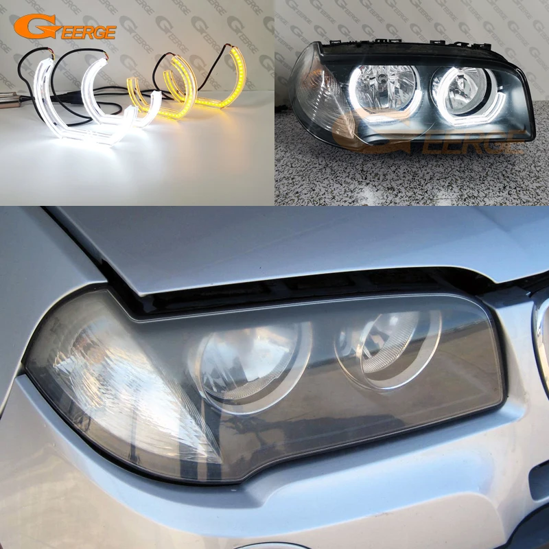 For BMW E83 X3 2003-2011 Excellent Ultra Bright A/W Switchback Day Light Turn Signal DTM M4 Style LED Angel Eyes Kit Halo Rings