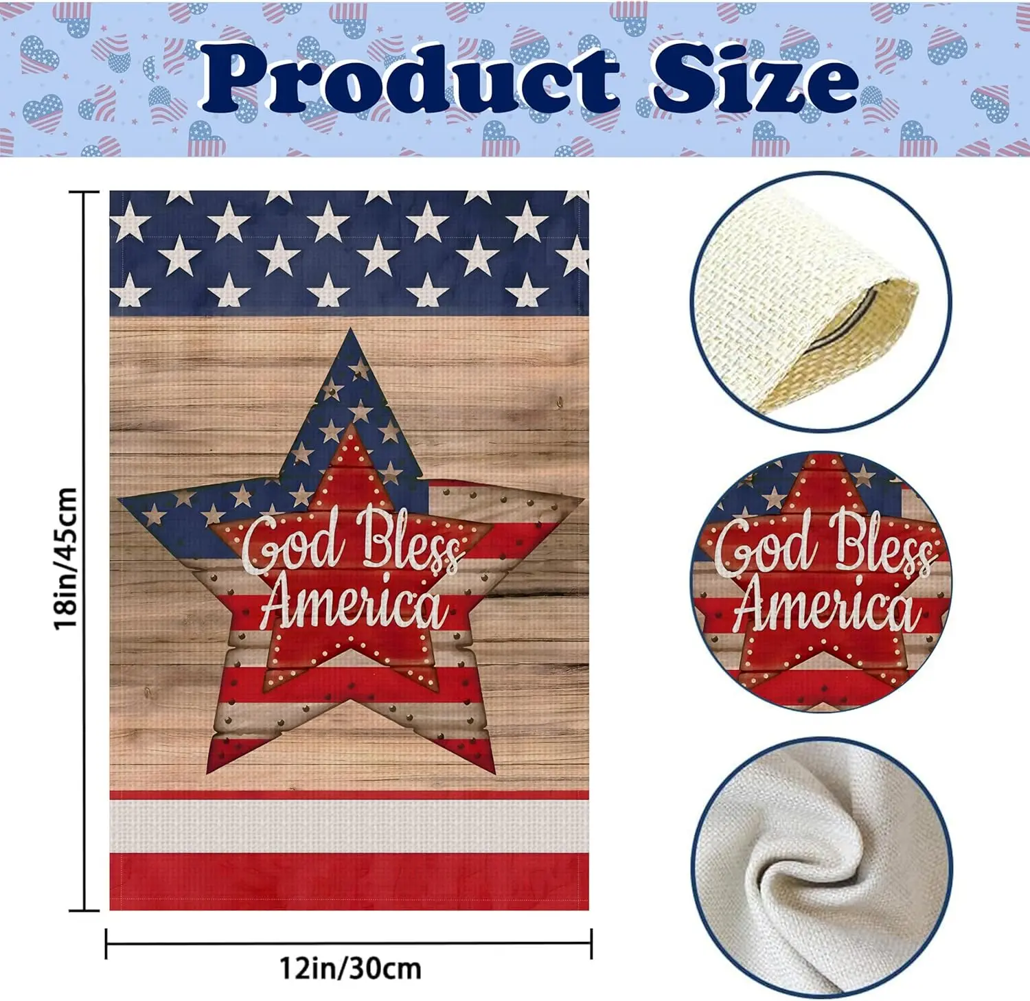 Patriotic God Bless America 4th of July Garden Flag Vertical Double Sided Blue Red Star Independence Day Memorial Day Yard O SSL