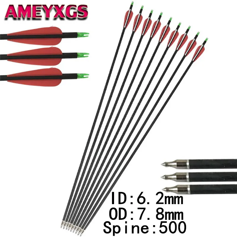 

12Pcs 30" Archery Carbon Arrows Spine 500 Replaceable Screw-in Broadhead Arrow Carbon For Outdoor Hunting Shooting Accessories