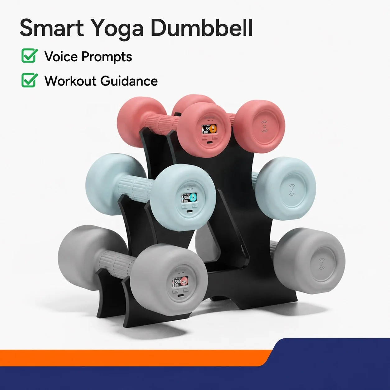 Smart Voice Yoga Dumbbell 3KG, Color Screen, Motion Guidance, APP Courses, Stainless Steel, Fitness Equipment for Women