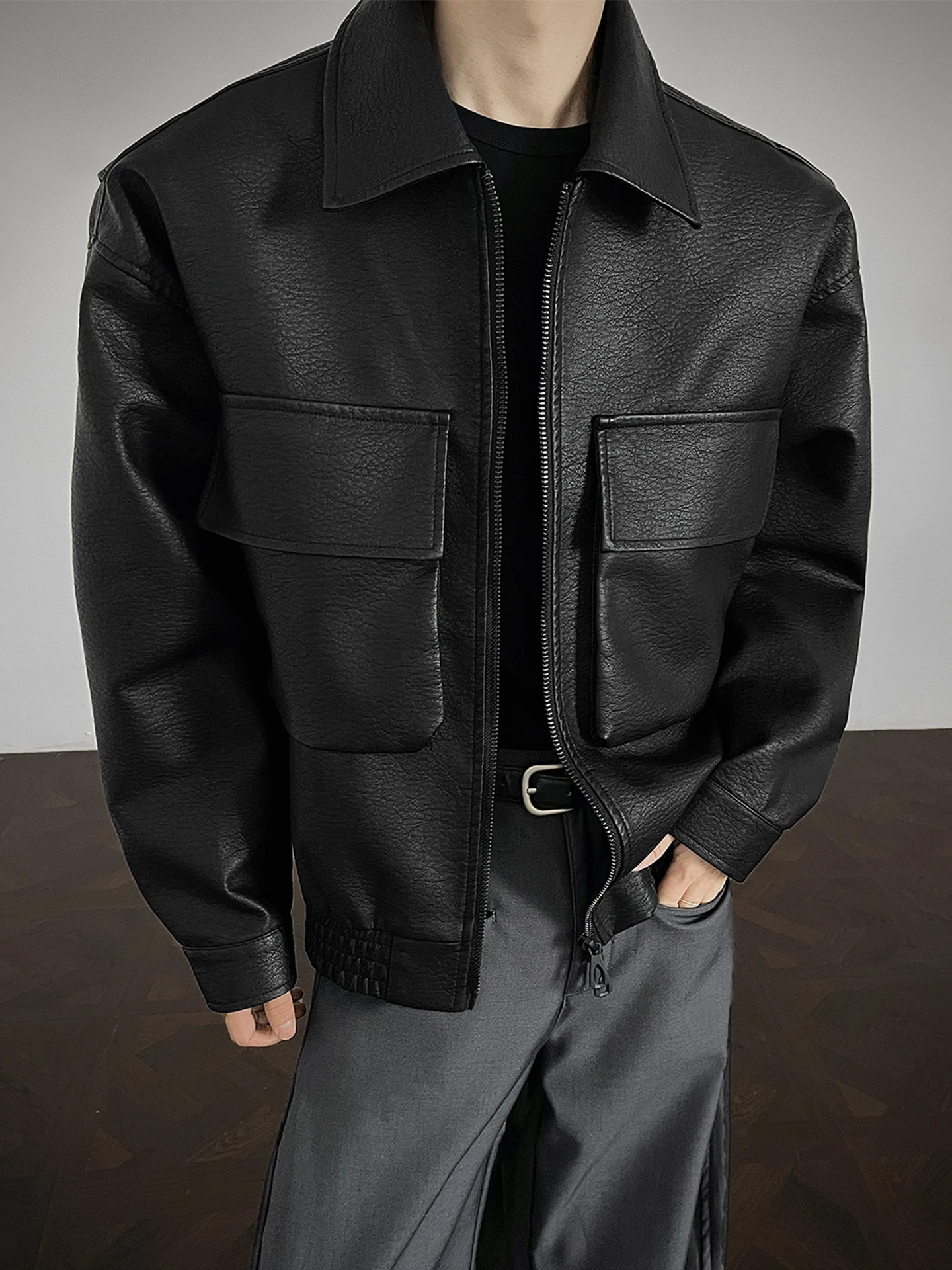 

Loose Casual Men's Litchi Skin Jaet Outerwear Autumn Faion Brand American Retro High Street Cool Loose Leisure Top Men