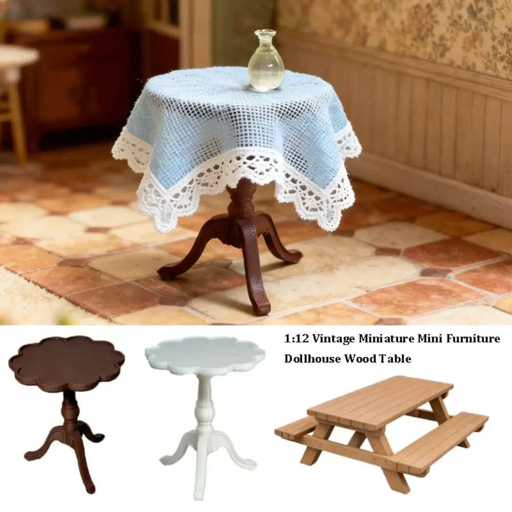 1:12 Vintage Miniature Mini Furniture Multifunction 3Styles Dollhouse Wood Table Outdoor Table Model Toy