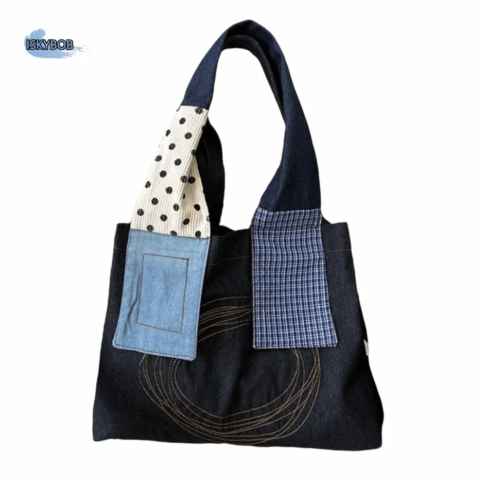 

Trendy Retro Shoulder Bags Corduroy Fabric Large Capacity Tote Bags Patchwork Design Lightweight Underarm Handbag Casual Wear