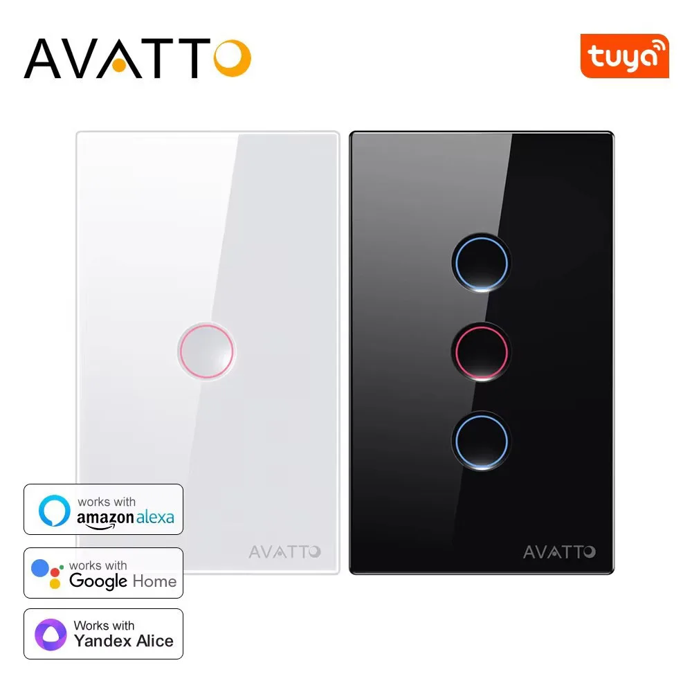 

Умный сенсорный выключатель AVATTO Tuya WiFi 1/2/3/4 Gang, рифленый кнопочный переключатель, беспроводной пульт дистанционного управления, работает с Alexa,Google Home