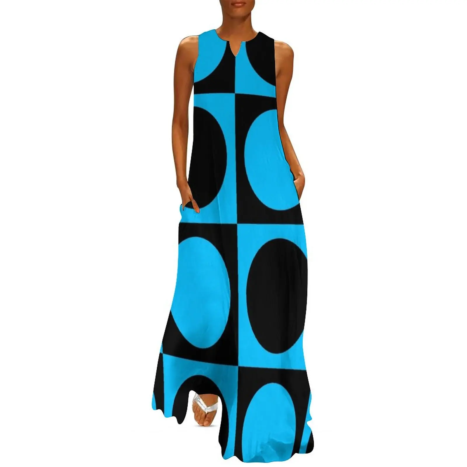 

60s Blue Circle Mod Mondrian Long Dress women's evening dress 2025 luxury evening dress woman for wedding