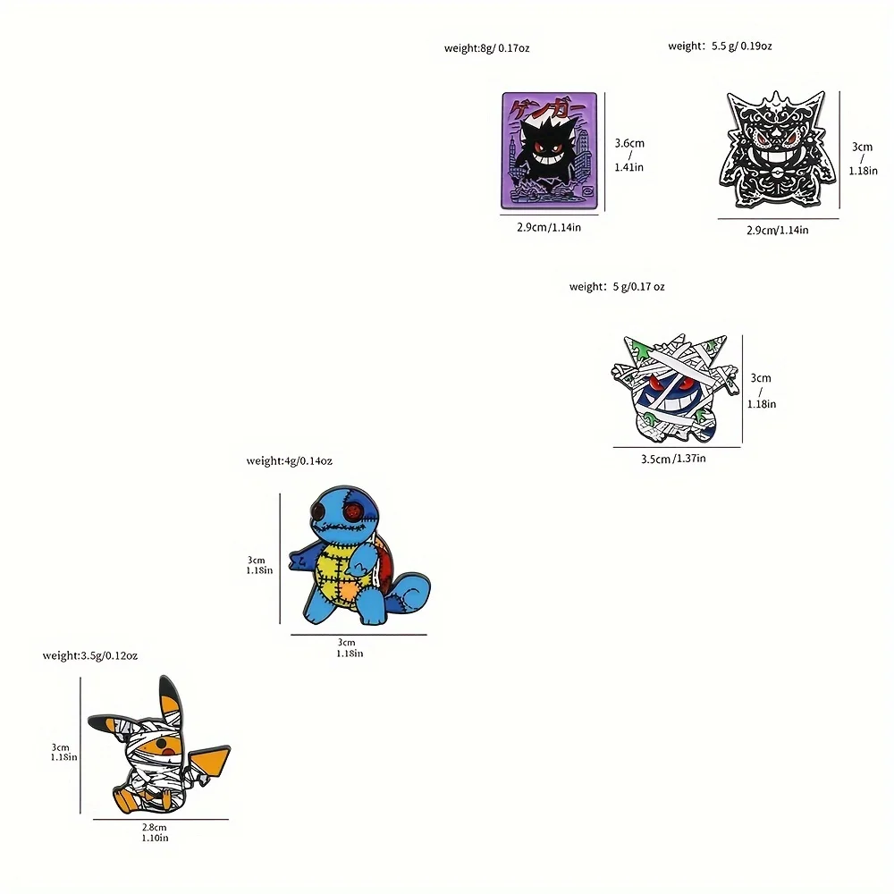 5 Pcs Creative Bandage Pikachu Brooch Set Personalize Gengar Enamel Pins Backpack Clothes Jewelry Metal Emblem Accessories Gift