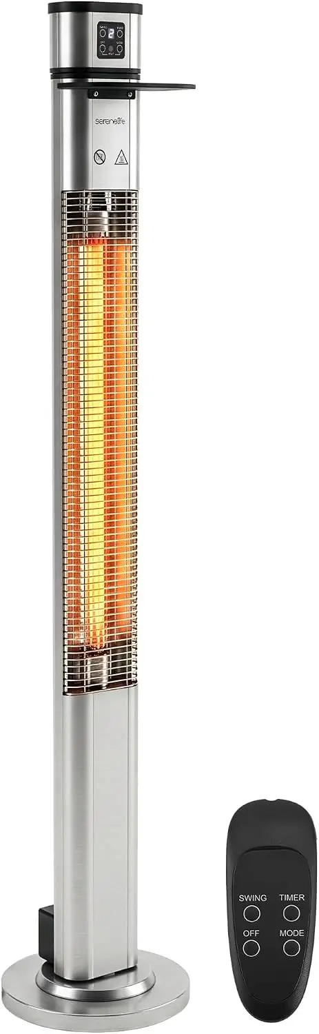 Infrared Patio Heater, 1500W Electric Standing with Remote Control, IP44 Approved, Odorless, Three Power Settings, Indoor/Outdoo