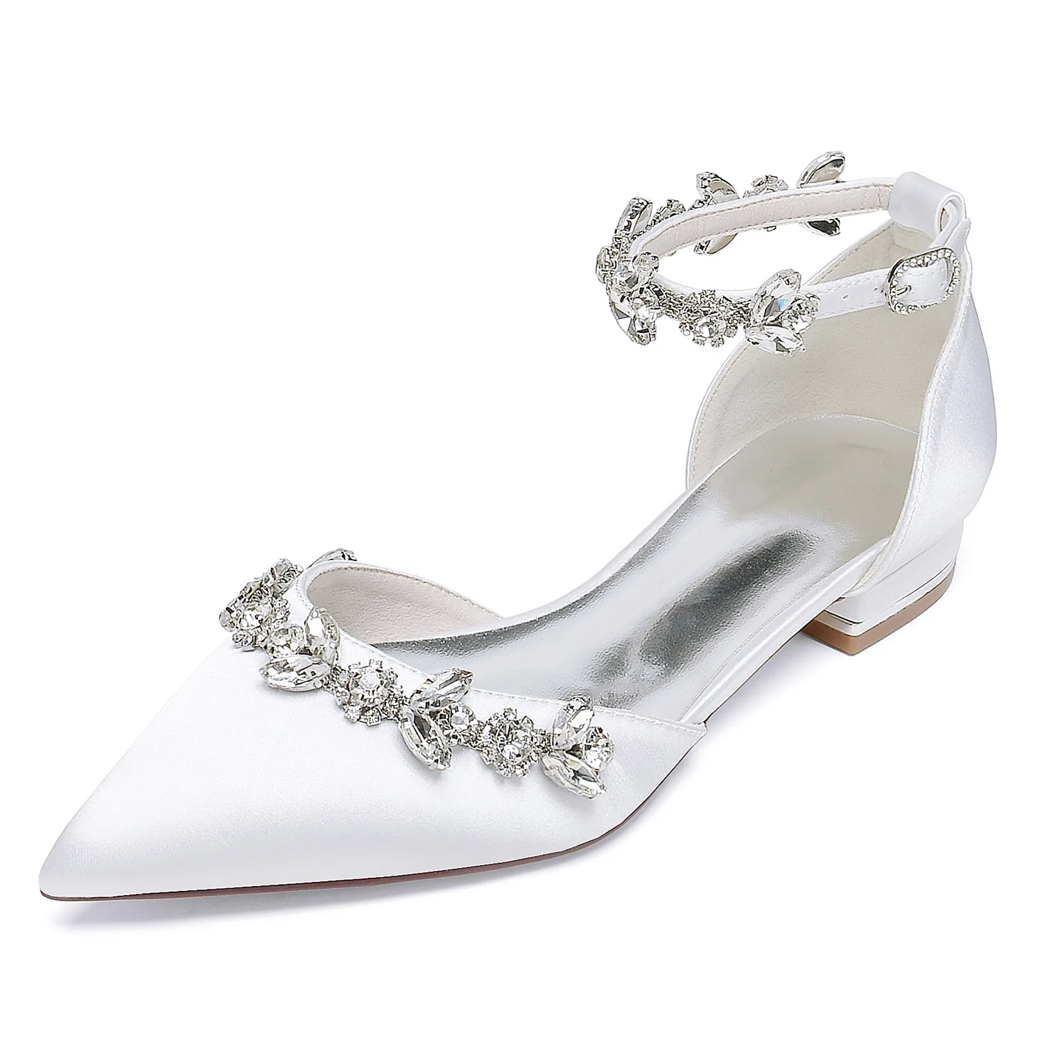 Flat heel, pointed toe, rhinestones, fashionable temperament, elegant and versatile, everyday shoes, wedding shoes