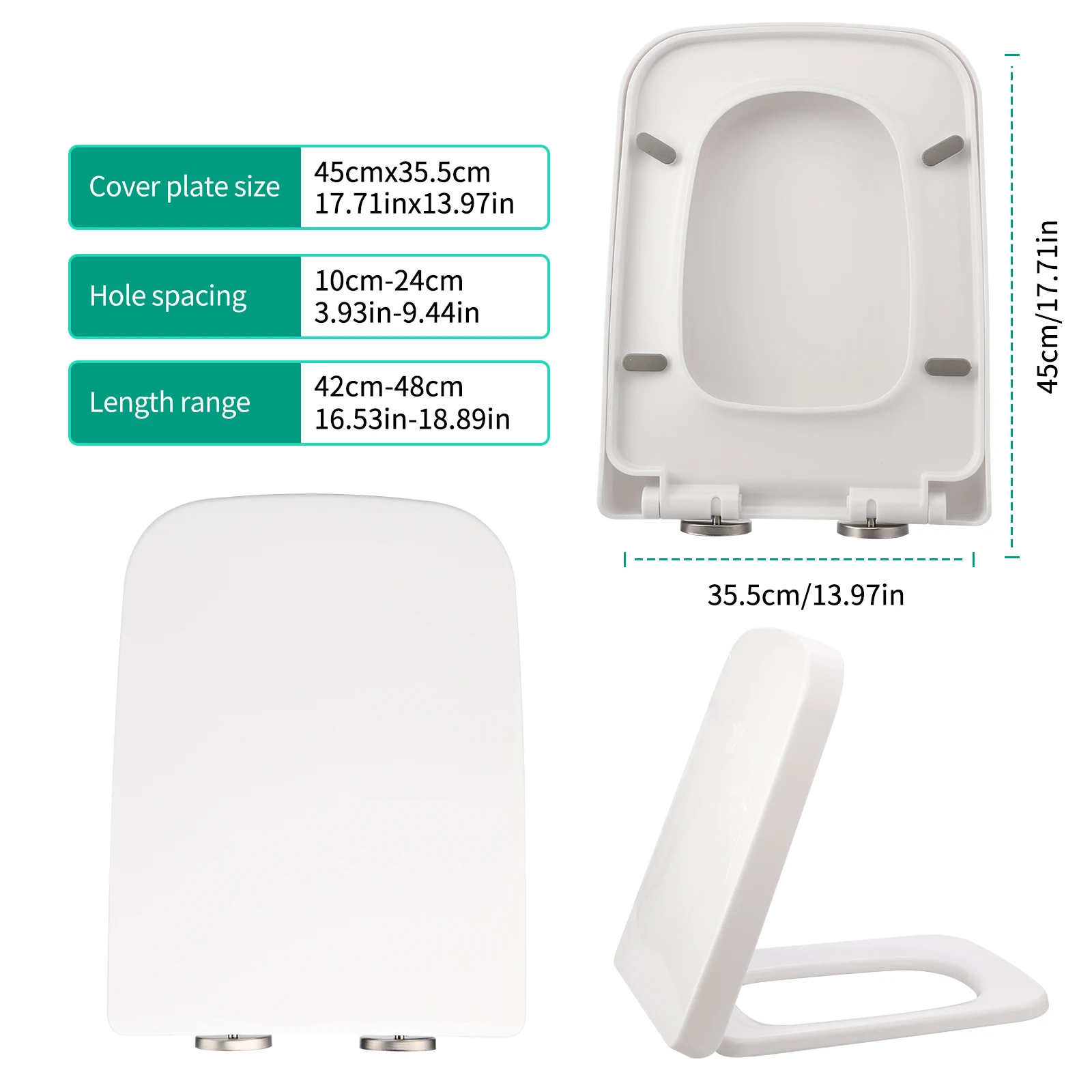 

Rounded corner square 04A-PP toilet seat cover thickened for household use (34cm wide, 42-48cm long)