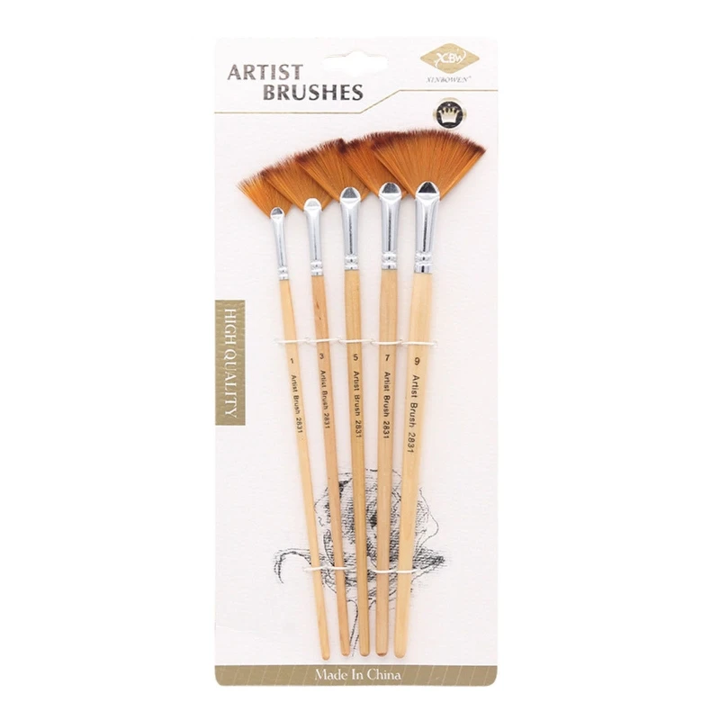 

Artist Fan Paintbrushes Soft Nylon Tips for Canvas Boards Rock Body Ceramic 5PC Dropsale