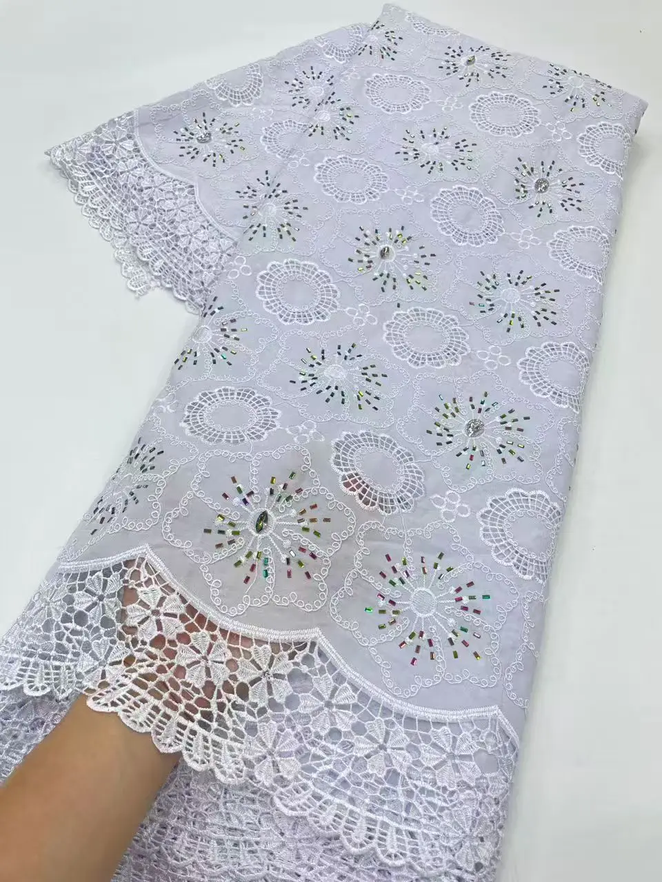 

White African Cord Lace Fabric 2026 High Quality 5 Yards Nigerian Embroidered Water Soluble Lace Fabric For Wedding Dresses Sew
