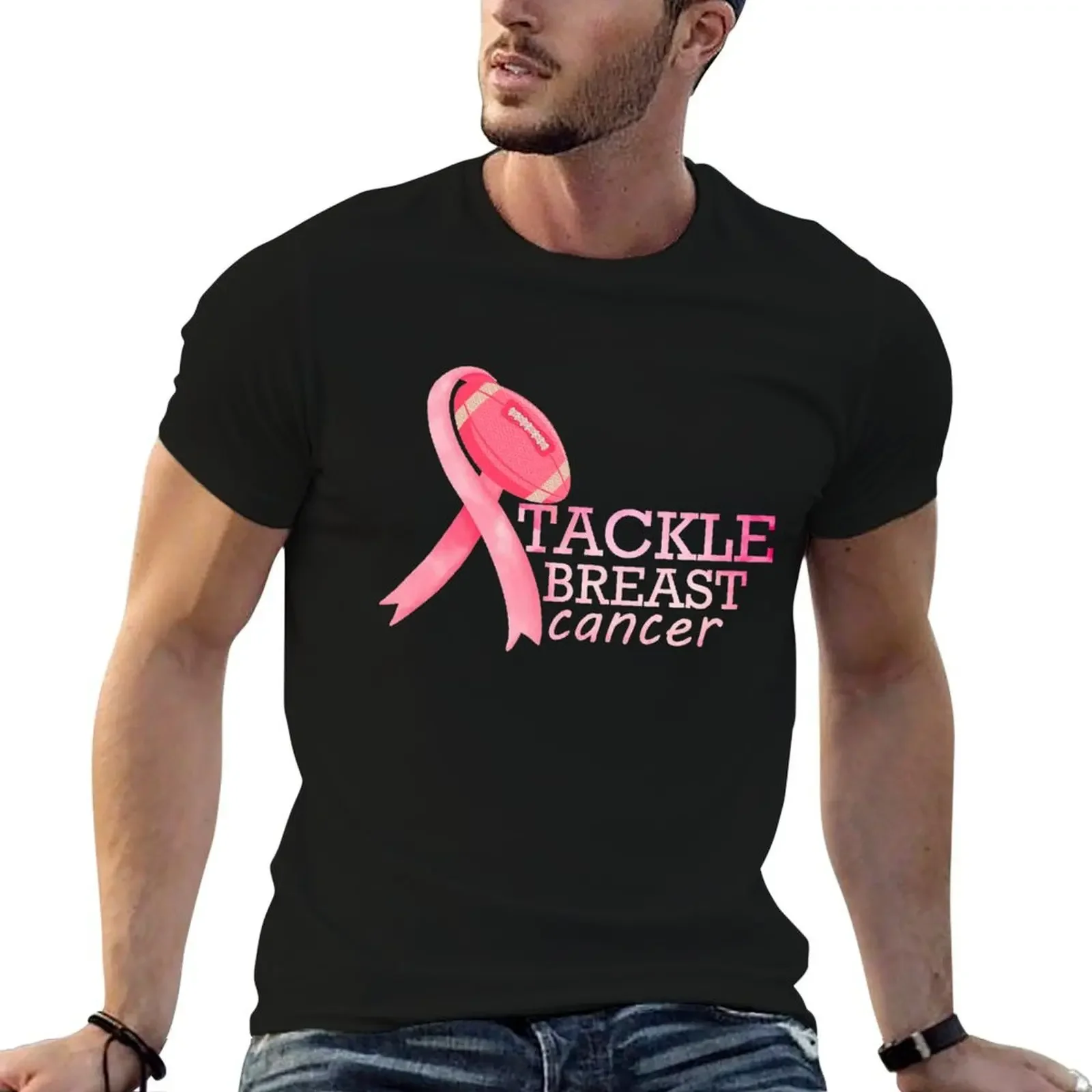 Tackle Breast Cancer Awareness Pink Ribbon Football T-Shirt customizeds graphic t shirts mens shirts graphic tee