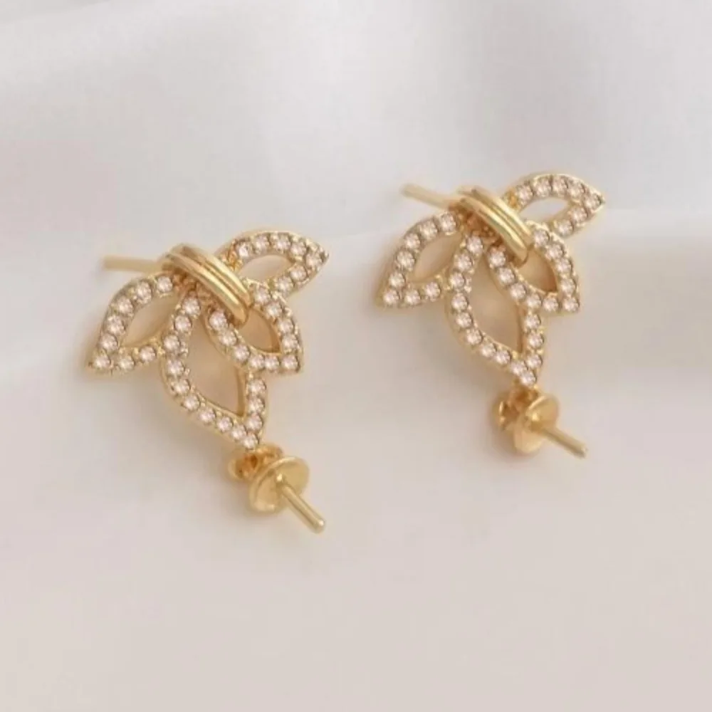 

Медный 14-каратный золотой цвет циркония, модные серьги-держатели для бусин в виде листьев и цветов, серьги ручной работы с жемчугом, аксессуары