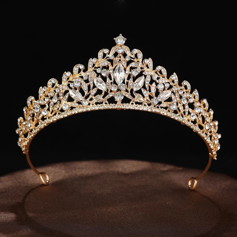 Gold Color Crystal Bridal Tiaras And Crowns Rhinestone Prom Diadem Headband For Women Wedding Hair Accessories Jewelry
