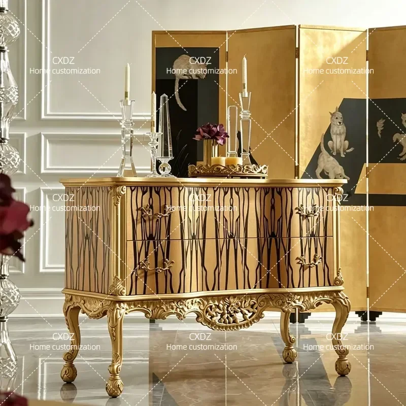 Solid Wood Six Drawer Chest Cabinet for Entrance and Living Room Storage European Style Luxury Entryway Organizer Furniture