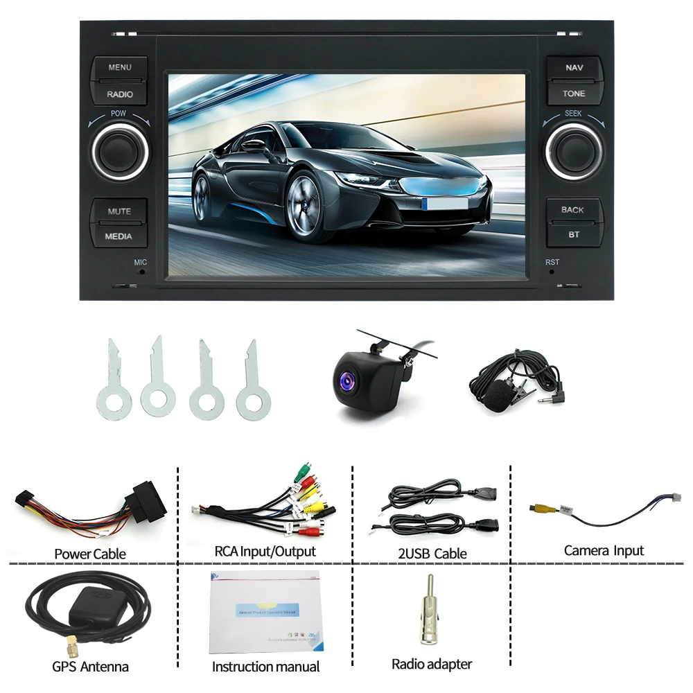 Car Stereo Radio Compatible for Ford Transit 2005-2014 GPS Navi Head Unit with Carplay Android Auto WiFi Bluetooth FM/RDS 7 Inch Android 15 Car Player SWC 4GB+64GB