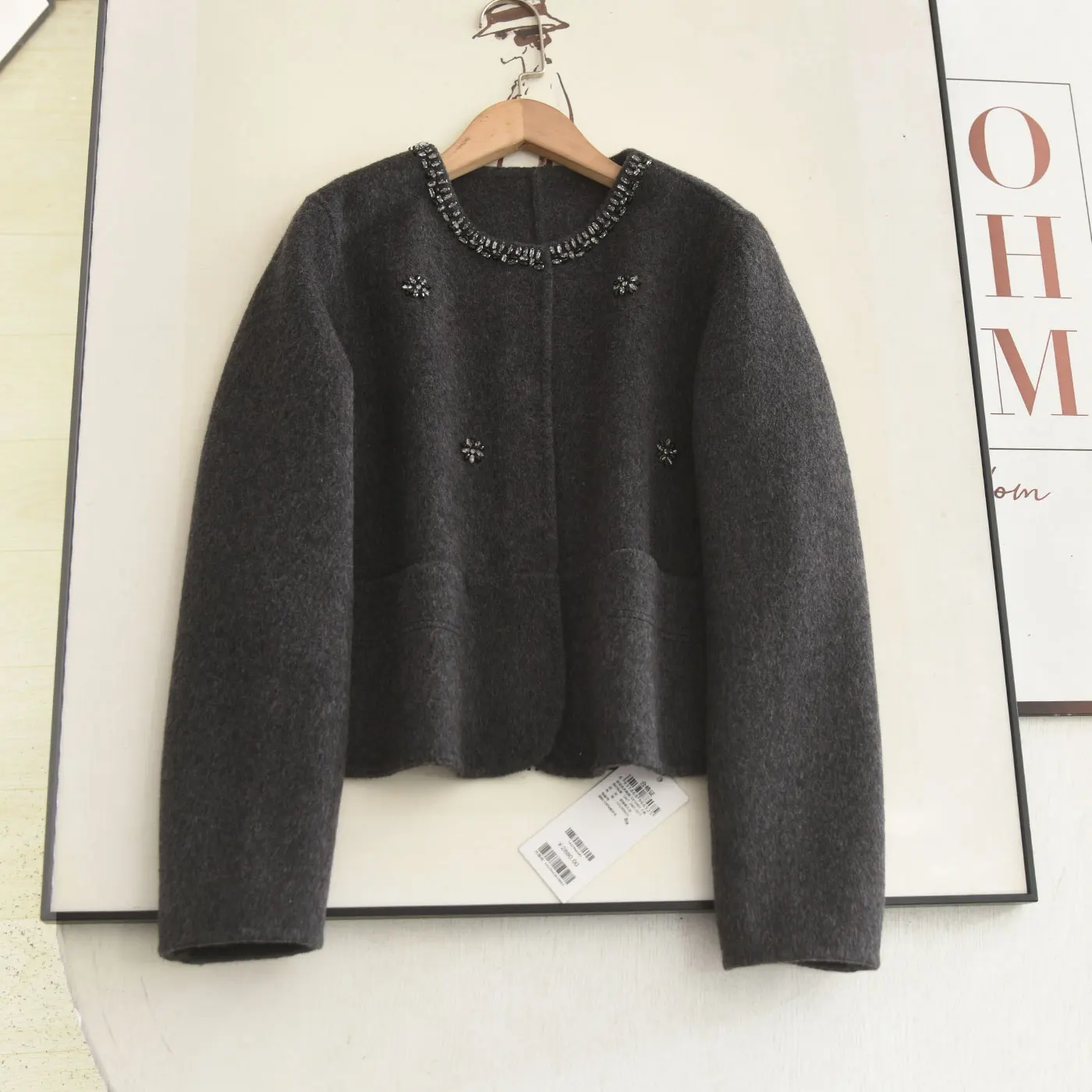 

Winter 2025 New Heavy Du Rhinestone ey Small Fraance Sle Woolen Coat Double Sided Woolen Coat for ort Women