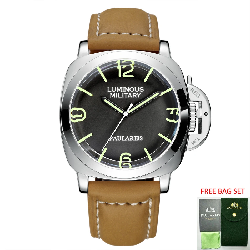 Automatic Watches for Men Mechanical Movement Genuine Brown Leather Yellow Green Luxury Rose Gold Military Reloj Hombre Baratos