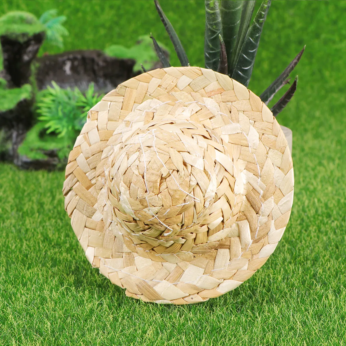 10Pcs 8Cm Miniature Straw Hat Handmade Woven Cap for Craft Decoration DIY Art Projects Small Craft Hats