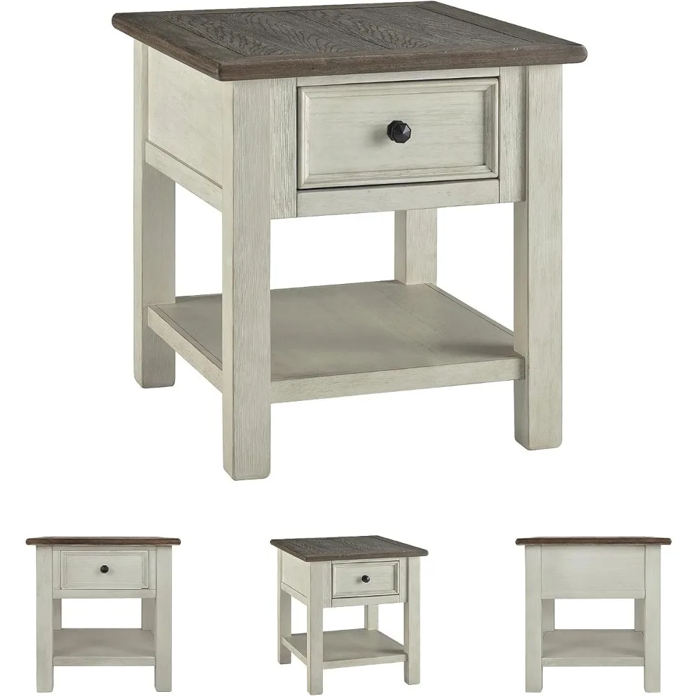 Rustic Two-Tone Square End Table in Vintage Cream Finish