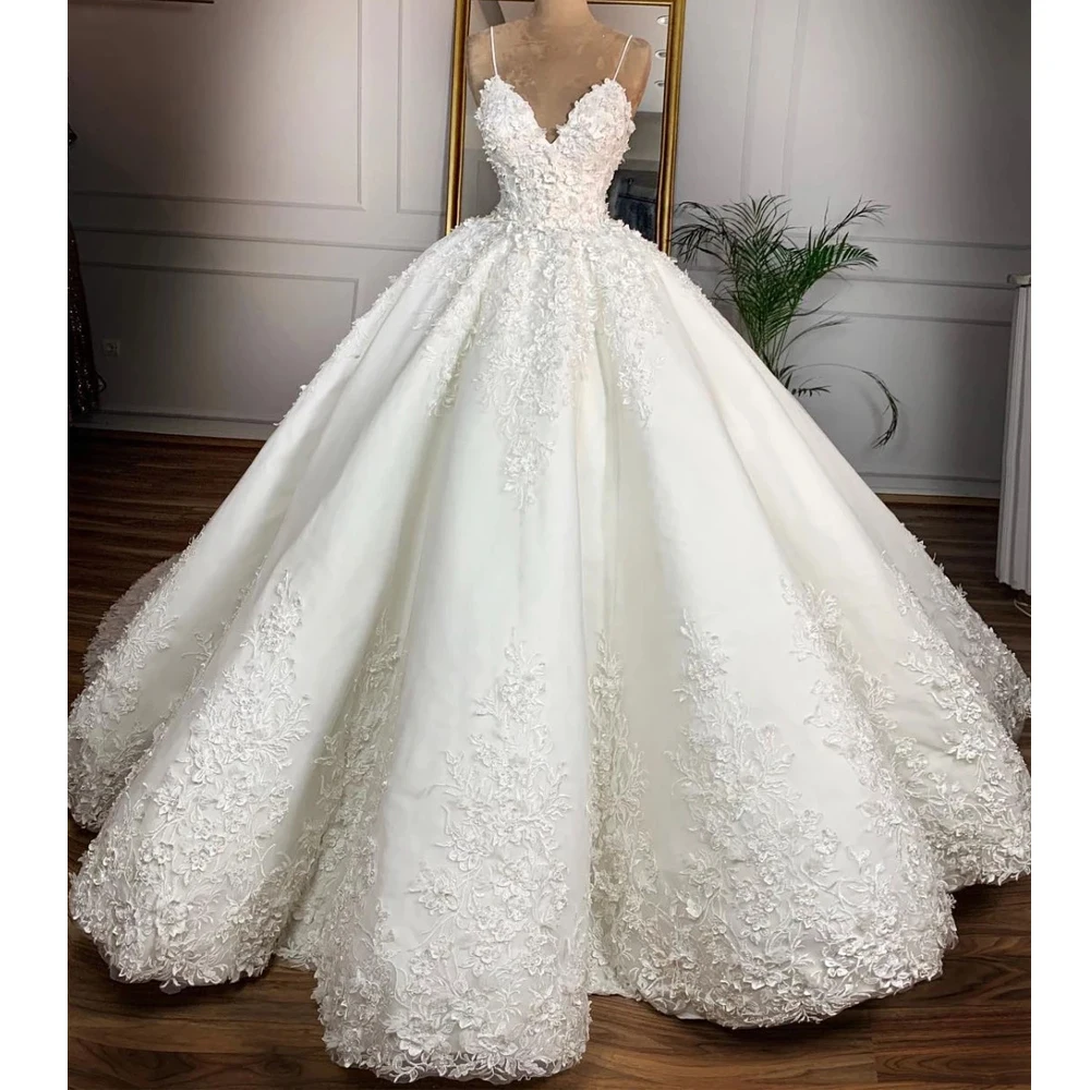 GUXQD Vintage Lace Ball Gown abiti da sposa Casamento 3D Flower Sexy Spaghetti Strap Vestido De Noiva Princess abiti da sposa