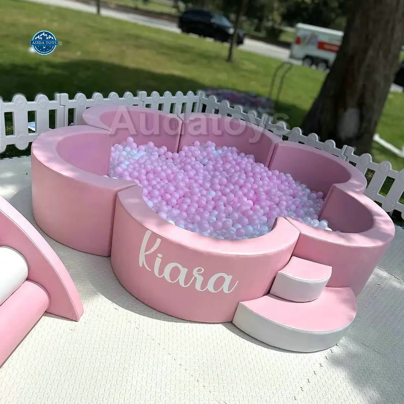 Foam And Wood Large Indoor Amusement Park Equipment Ocean Ball Pool Indoor Kids Pink Flower Ball Pit