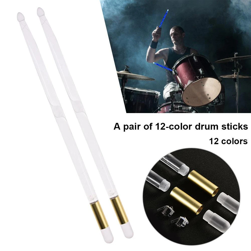 ABLB-5A Acrylic Luminous Drum Stick Bright LED Light Up Drumsticks Jazz Drumsticks In The Dark Stage 13Colors Free Change
