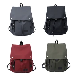 Versatile Student PU Backpack Water Resistant Large Flap Cover Drawstring Daypack School Book Bag for Daily Essential