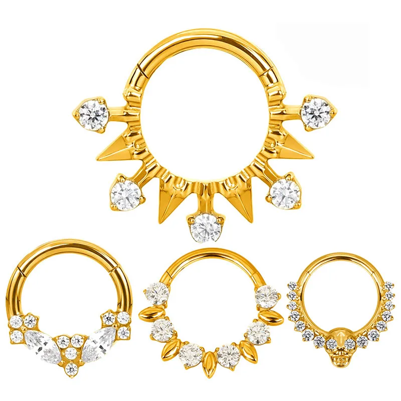 

G23 Titanium EAR PIERC Skull/ Heart/ Marquise Zircon Ring Hoop Nose Rings Hinged Clicker Earring Labret Tragus Body Piercing