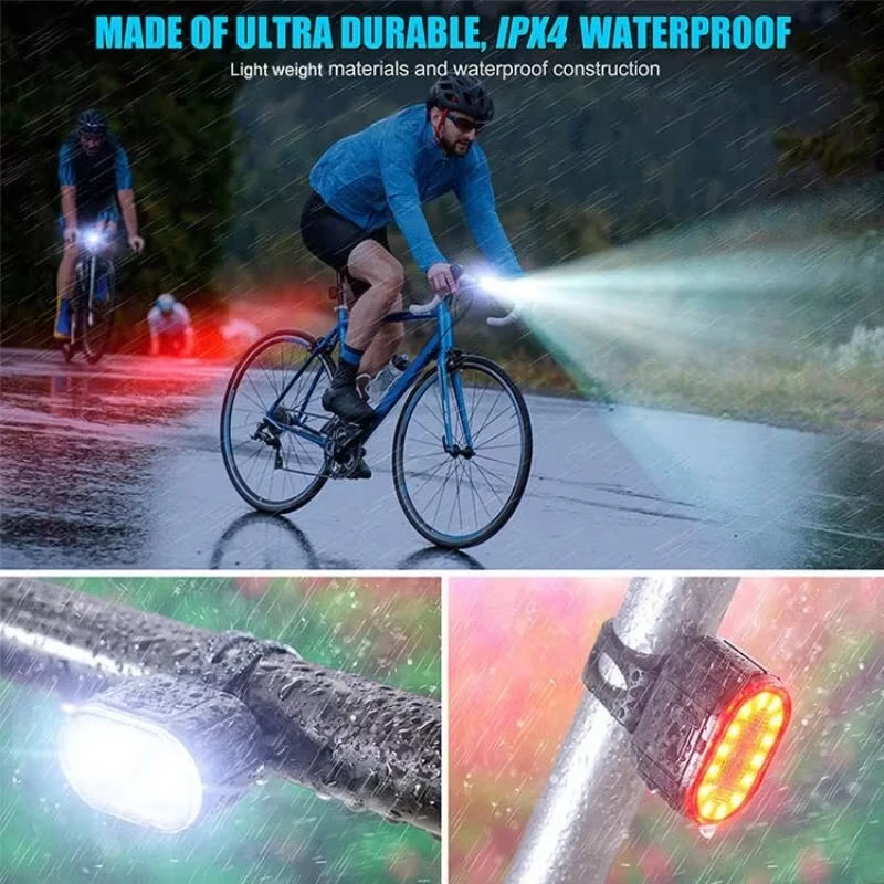 Juego de luces delanteras y traseras para bicicleta de montaña, linterna LED con carga USB, resistente al agua