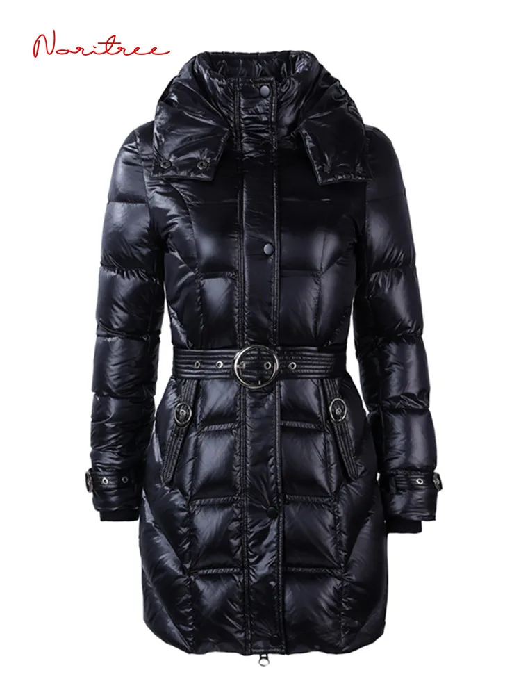 S-4XL Shiny Hooded Down Coats women 2022 winter new style Gloosy Thicker Warm was thin thicker warm Parkas With Belt WY1039