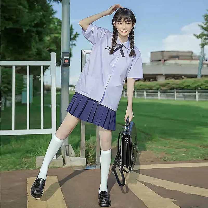 Women Girls JK Uniform Thai Style School Uniforms Seifuku Short Sleeve Embroidered Shirt Three-piece Set Pleated Skirt Student