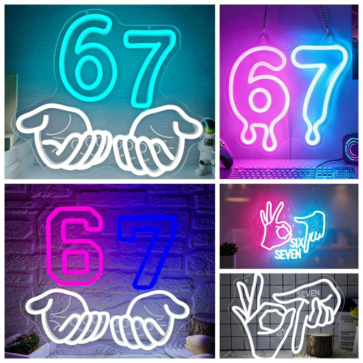 Hand Gesture 67 Neon Sign USB Dimmable LED Neon Light for Bedroom Game Room Party Trendy Wall Decor Creative Birthday Gift