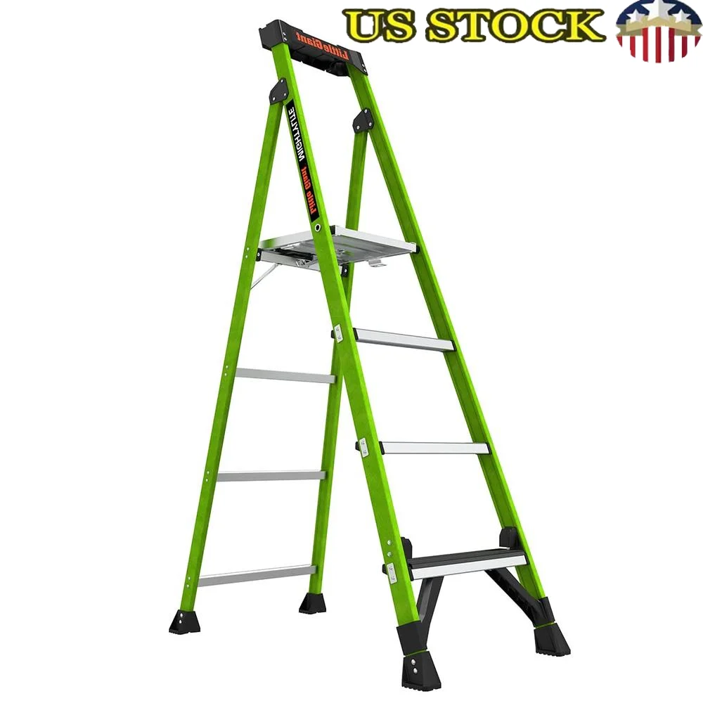 MightyLite 2.0 6' Fiberglass Stepladder Ground Cue 375lbs Rating Iconic Green Extra-wide Feet OSHA ANSI Type IAA 15406-001