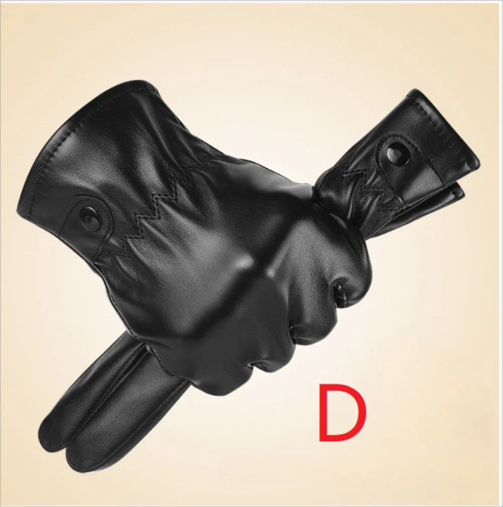 Winter Fashion Black PU Leather Gloves Male Thin Style Driving Leather Men Gloves Non-Slip Full Fingers Palm Touchscreen