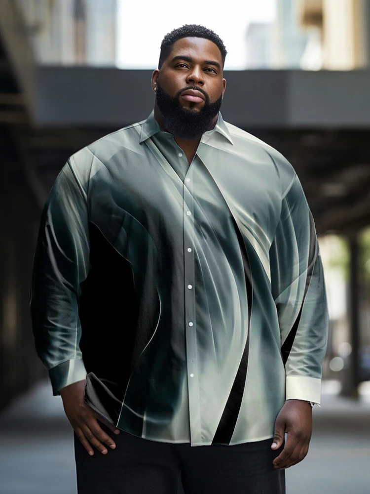 ZOOY (L-9XL) Plus Size Men\'s Aurora Polka Dot Ethnic Graffiti Style Classic Totem Stripe Casual Pattern Long-Seeved Shirt