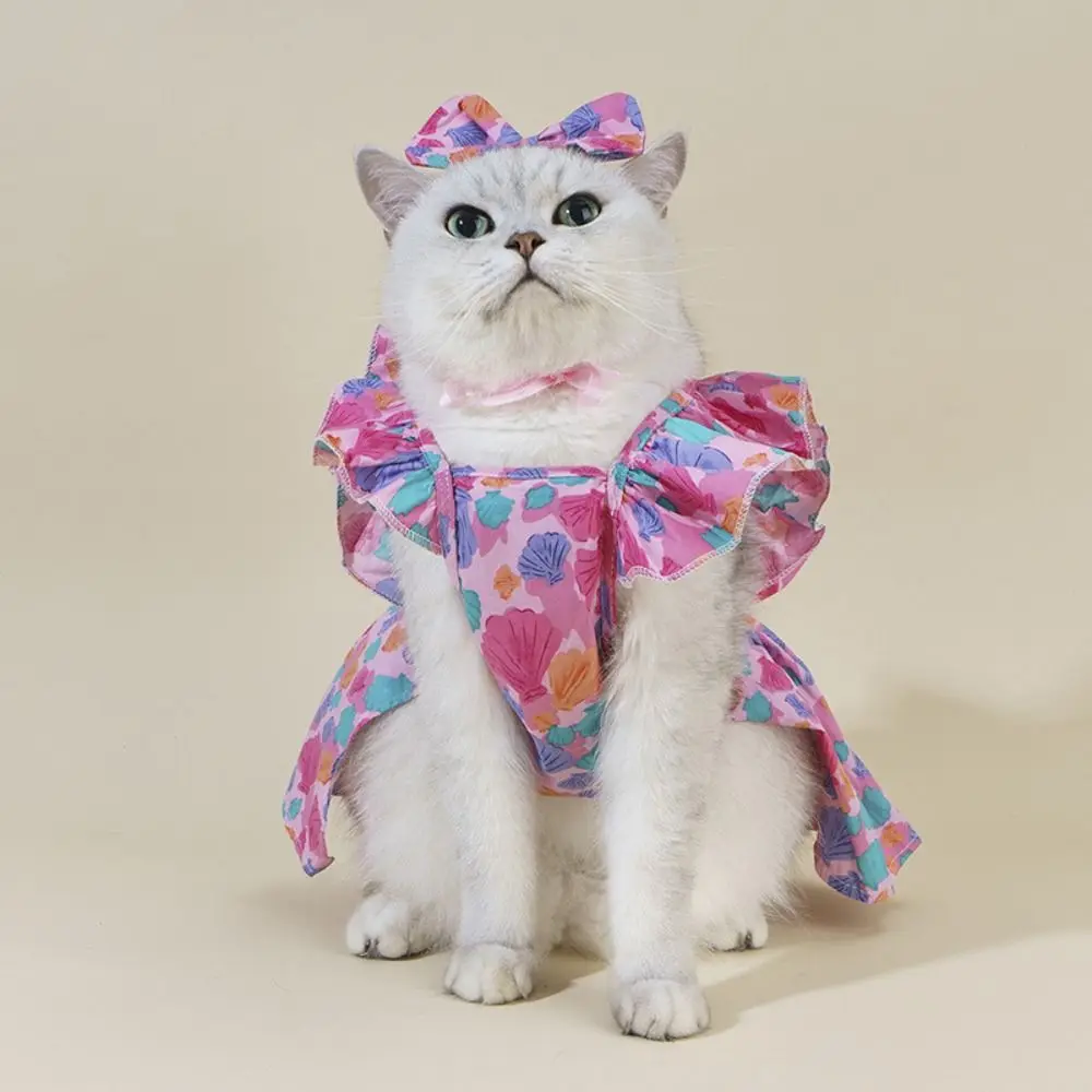 Comfortable Cotton Cat Ruffle Dress Sleeveless Comfortable Pet Dress Spring Summer Breathable Dog Costume Skirt Small Dogs