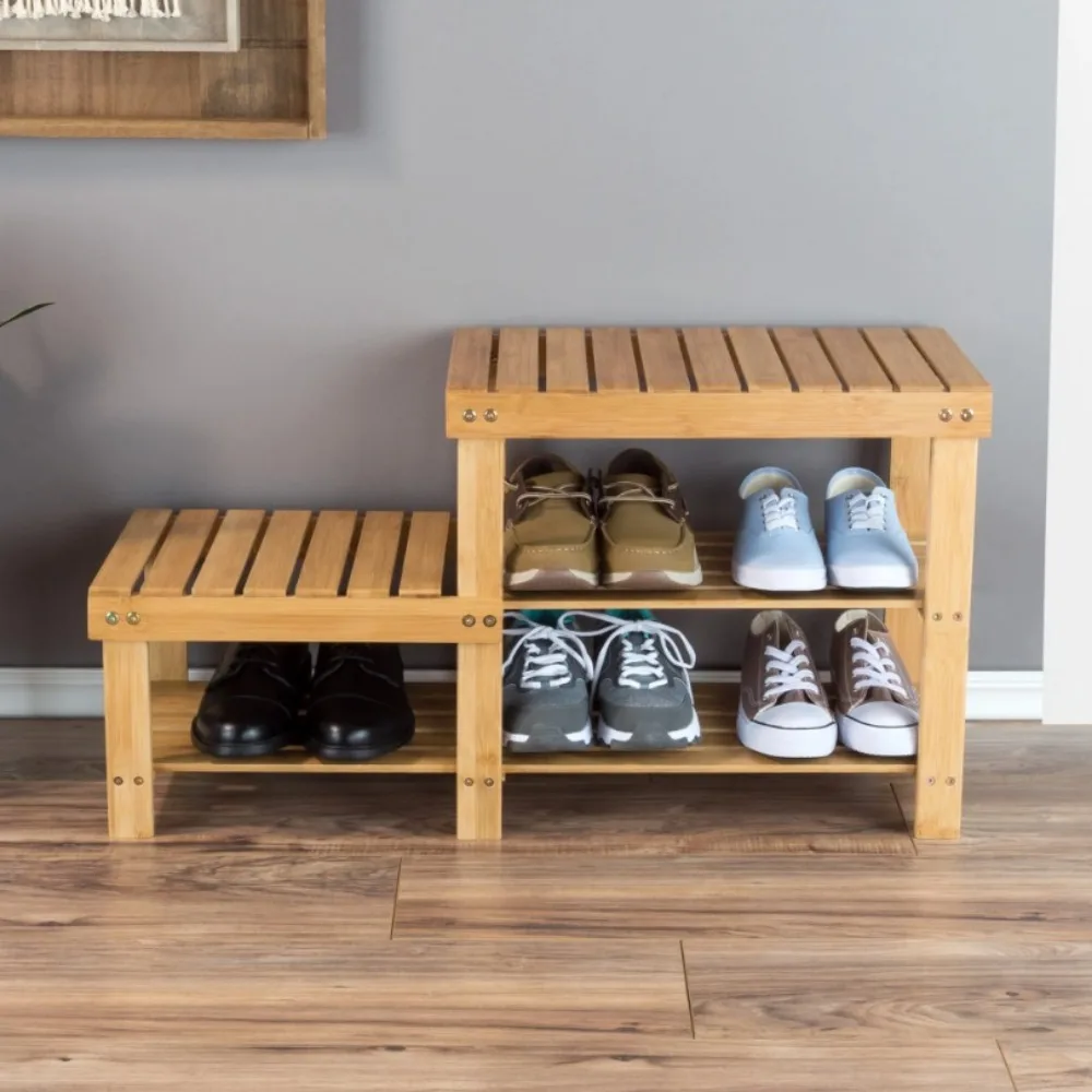 

Shoe Rack 2-Tier Bamboo Shoe Storage Rack and Bench for Entryway Bedroom Shoe-shelf Living Room or Bathroom Free Shipping Shoes