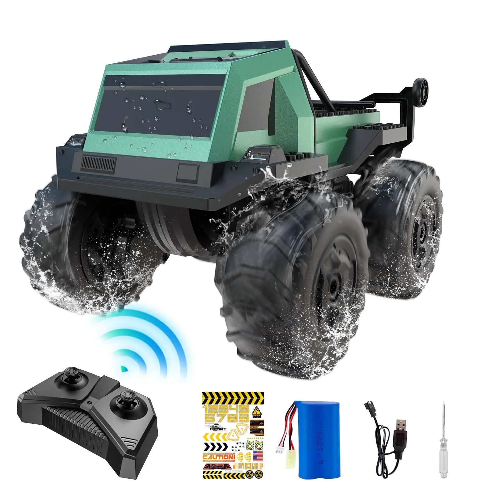 Amphibious Vehicle Remote Controlled - 2.4 GHz 1:16 Remote Controlled Car Toy for Children, 4WD Waterproof RC Truck Car Offroad