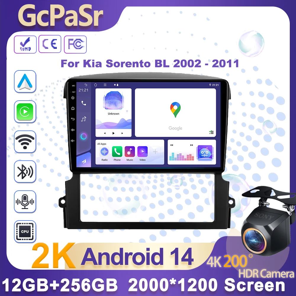 

Android 14 Carplay Auto For Kia Sorento BL 2002- 2011 Car Player GPS Stereo Screen Navigation Multimedia Radio Screen No 2 Din
