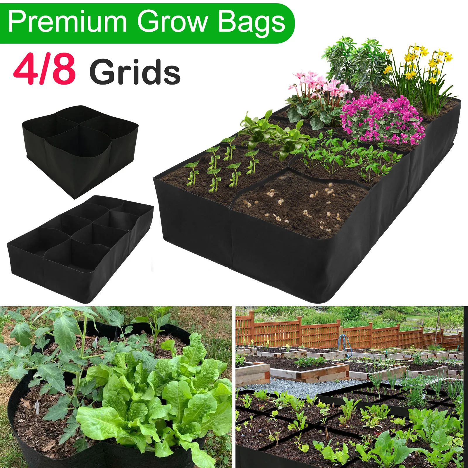 4/8 Grids Plant Grow Bags Large Capacity Reusable Garden Raised Planting Bed For Root Vegetables Potato Tomato Planting 1/2Pcs