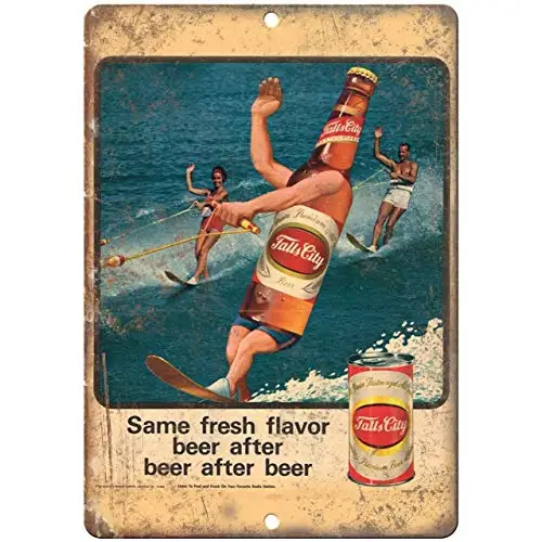 Falls City Beer Water Ski Vintage Breweriana Ad Reproduction E62 Wall Poster Tin Sign Vintage BBQ Restaurant Dinner Room Ca sign