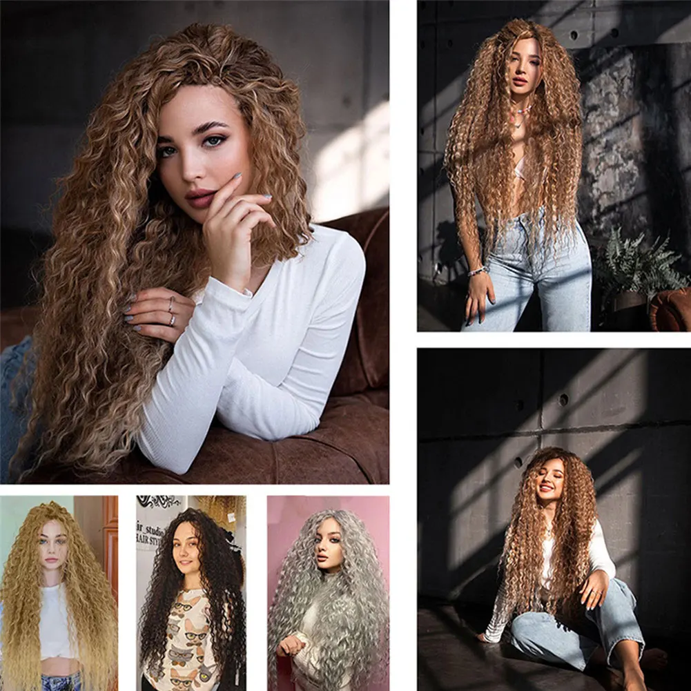 Natuurlijk Krullend Hair Extensions Lange Synthetische Jerry Curly Bundels Ombre Blonde Nep Haar Voor Vrouwen Hittebestendige Golf