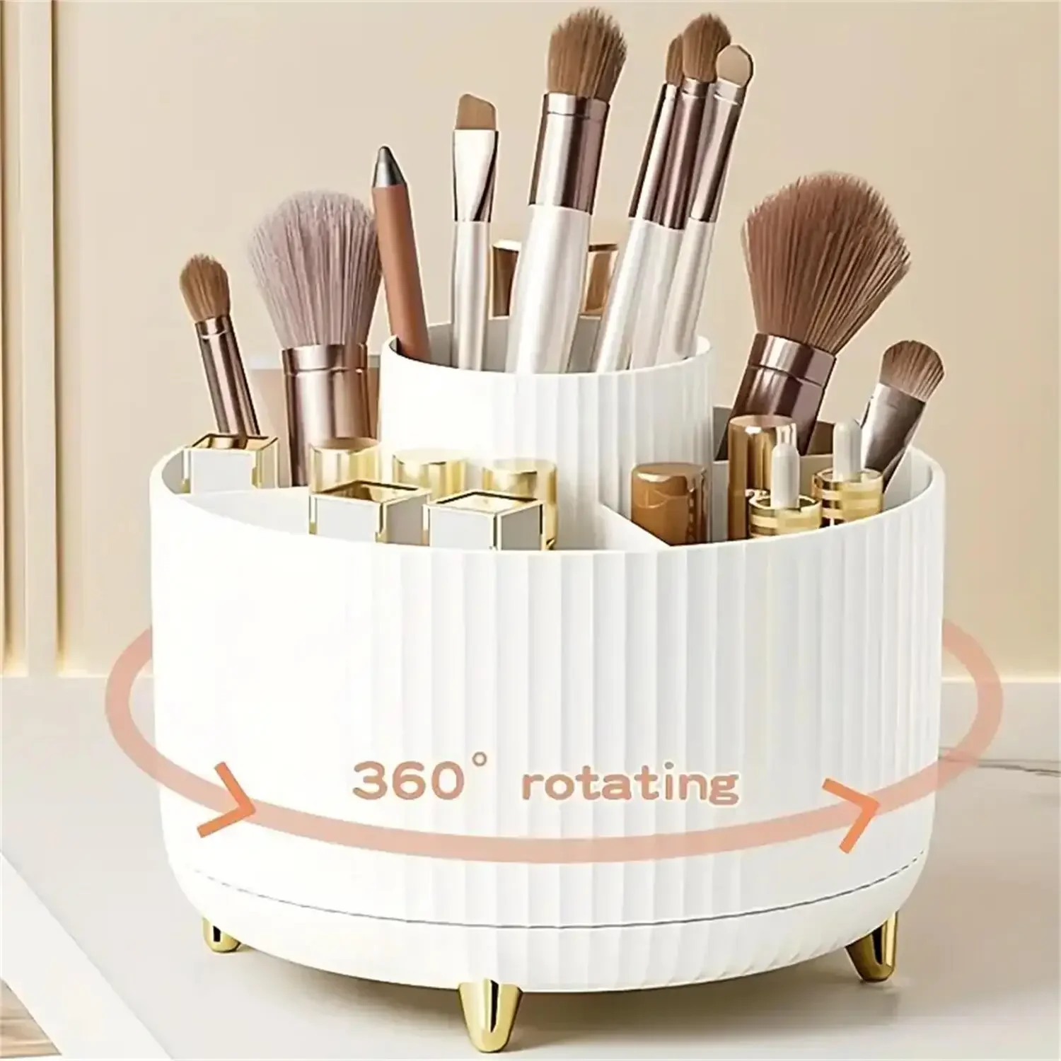 

° Rotating Makeup Organizer - 1pc Plastic Cosmetic with 5 Compartments - Multi-Functional Holder Brushes