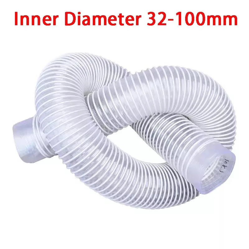 White Clear Transparent PVC Plastic Steel Wire Hoses, Dust Removal Suction Pipe, Inner Diameter 32-100mm, 1-2 Meter Length