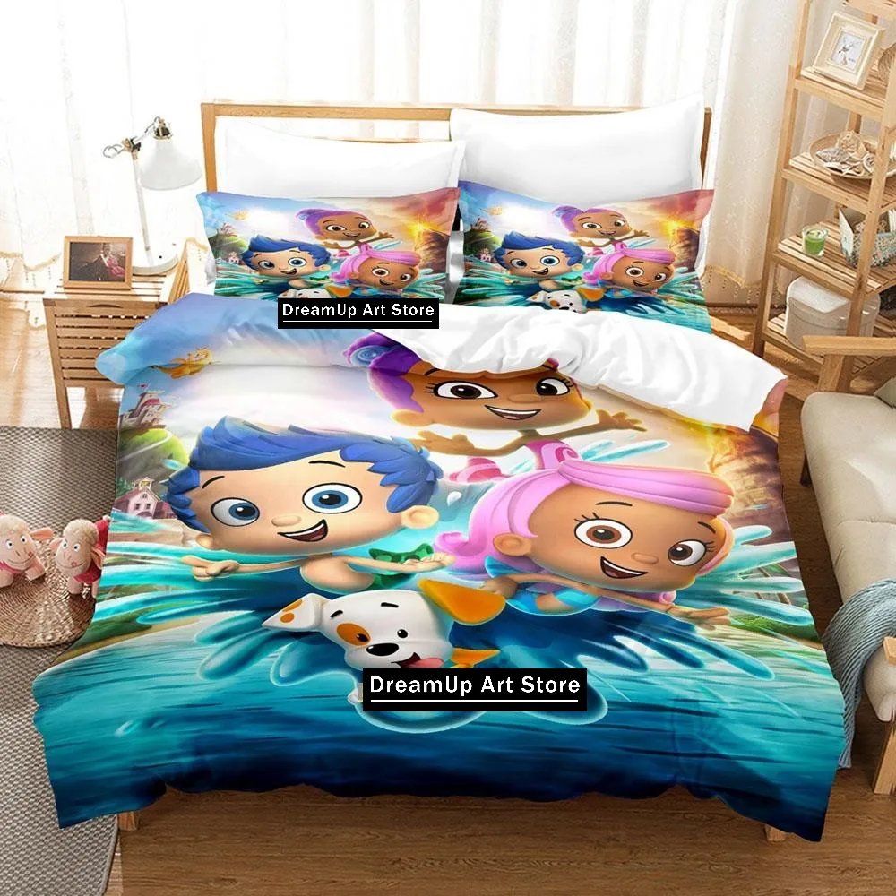 3D Print Fashion Cartoon Bubble Guppies Bedding Set Boys Girls Twin Queen Full Size Duvet Cover Pillowcase Bed Adult Bedroom