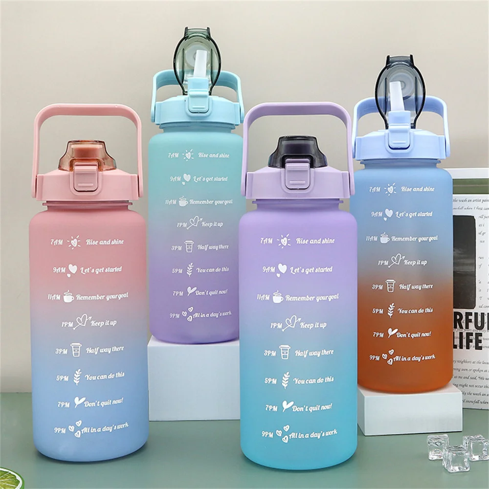 Water Bottle 2 Liter Stay Hydrated Motivated Leakproof Plastic Sport Bottle Reminder Times Sports Outdoor Fitness Office Indoor