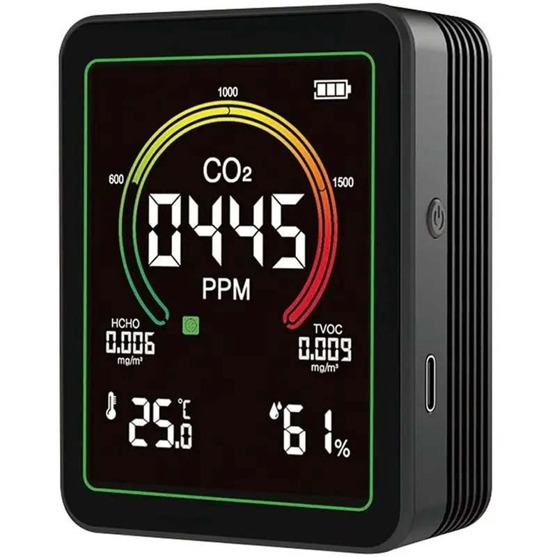 abug-空気質モニター屋内用、5-in-1ポータブルリアルタイムco2検出器、co2温度湿度hcho-tvoc用