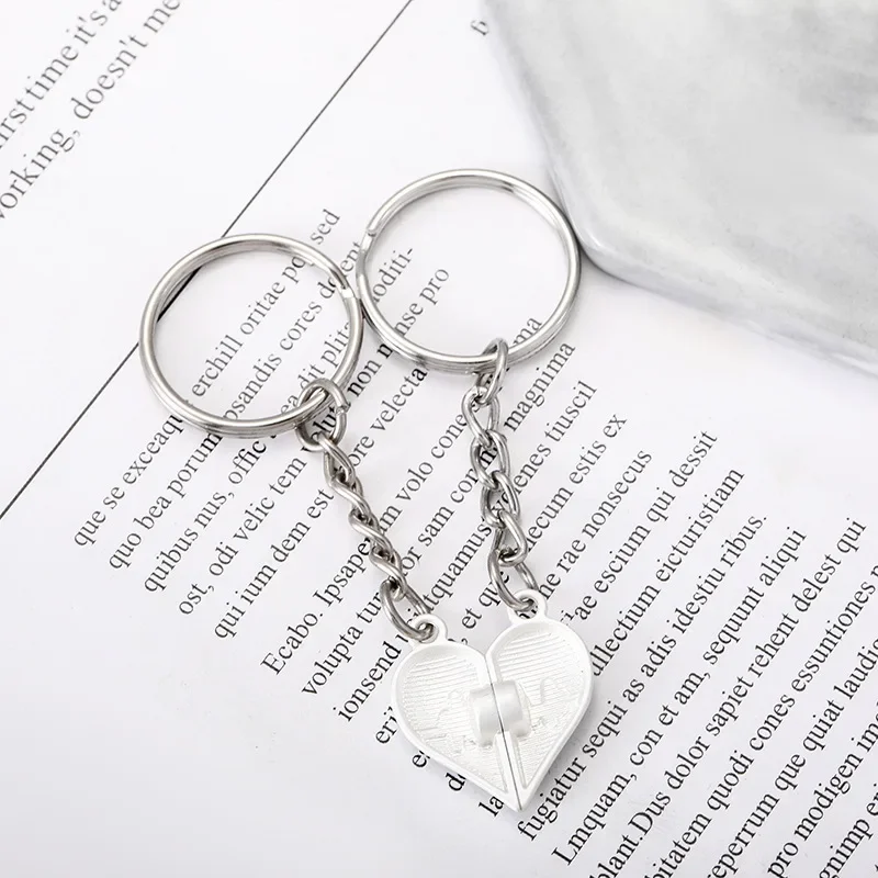 Love Heart Electrocardiogram Couple Magnetic Suction Keychains Heartbeat Magnet Keyrings Backpack Bag Pendant Car Key Chain Gift