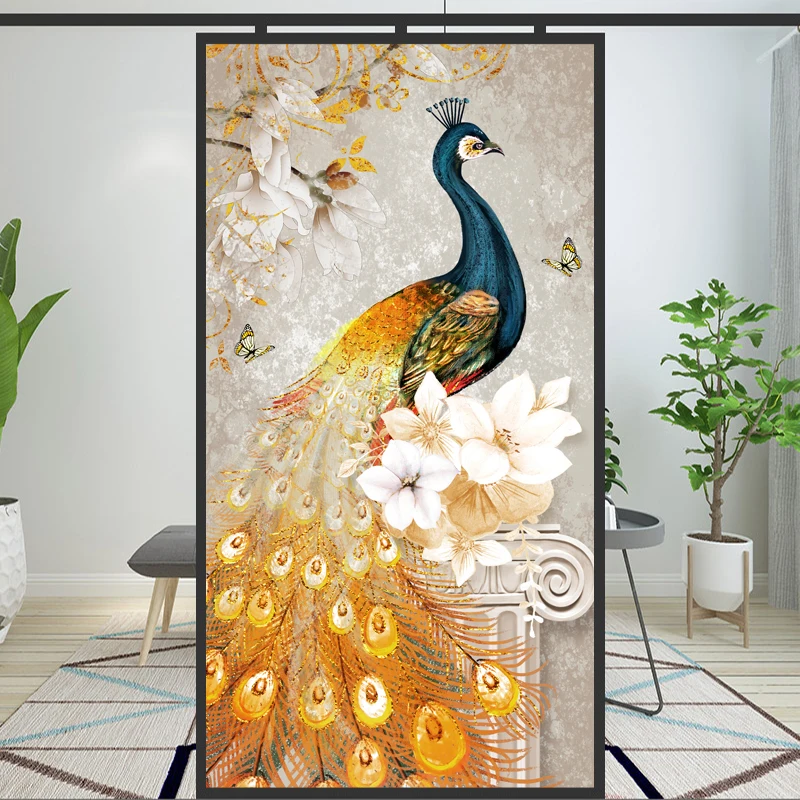 

Window Film Privacy Frosted Glass Sticker Heat Insulation and Sunscreen Peacock Painting Decoration Static Cling sticker